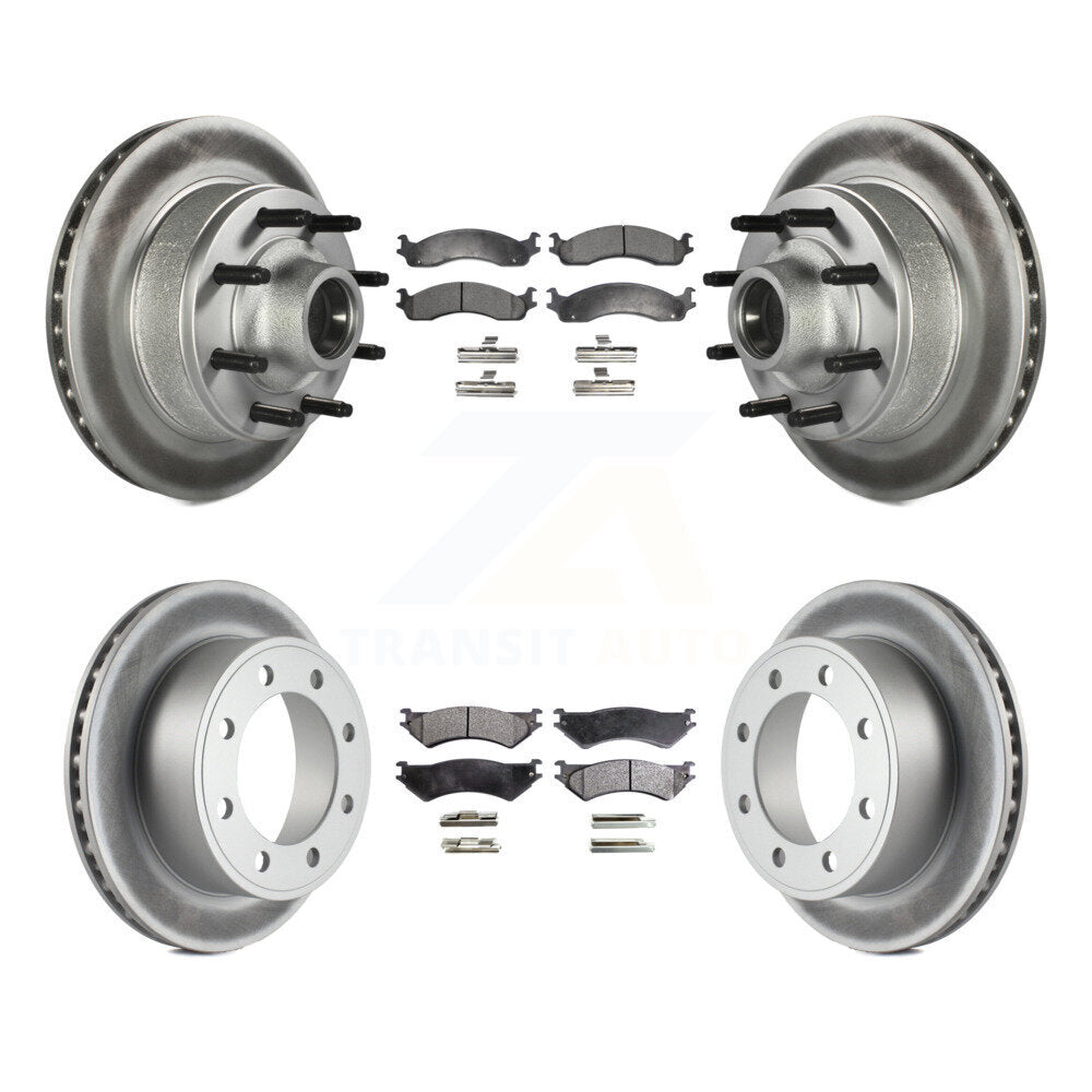 Front Rear Coated Brake Rotor & Ceramic Pad Kit For Ford E-350 Super Duty E-250 Econoline KGT-102338