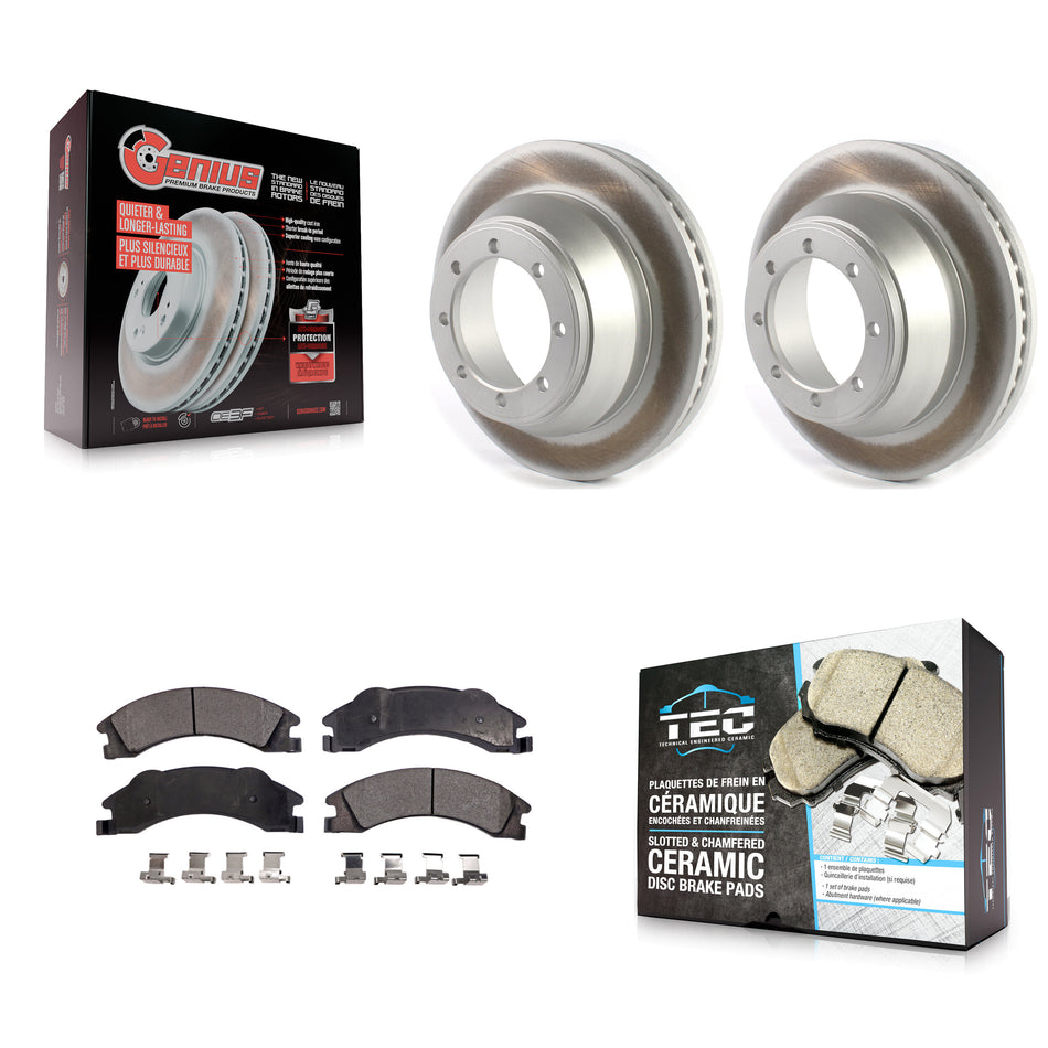 Rear Coated Brake Rotor Ceramic Pad Kit For 2009-2010 Ford E-450 Super Duty DIESEL engine KGT-102370