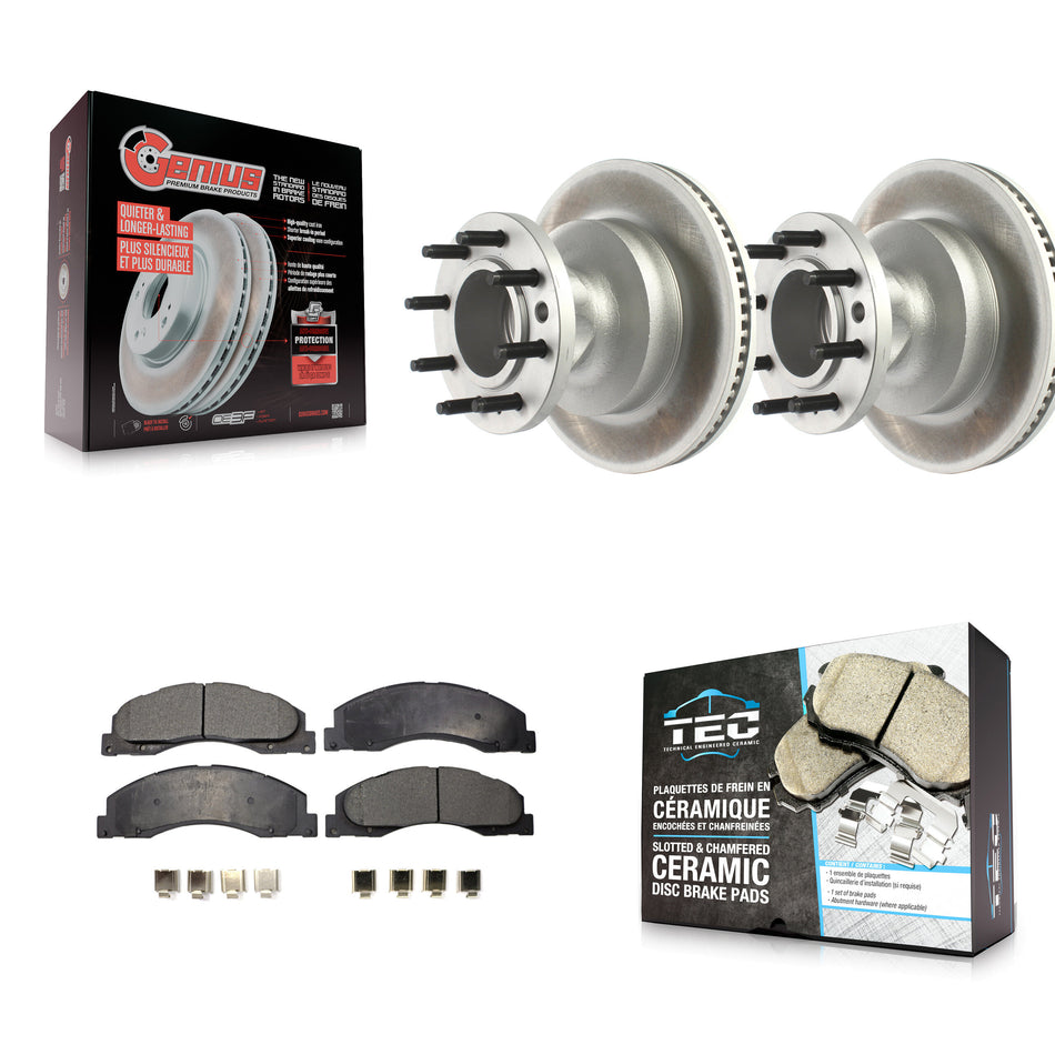 Front Coat Disc Brake Rotor Hub Ceramic Pad Kit For Ford E-350 Super Duty E-450 Econoline KGT-102374