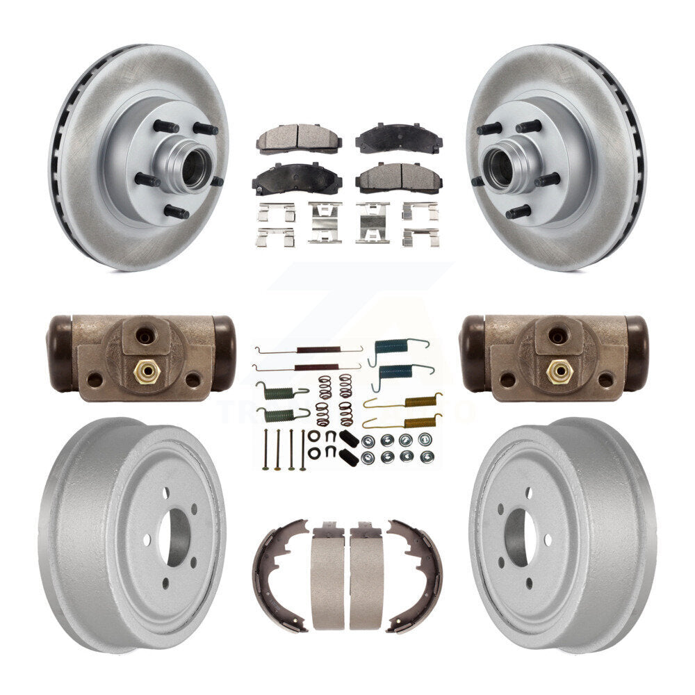 Front Rear Coated Disc Brake Rotors Ceramic Pads And Drum Kit (9Pc) For Ford Ranger KGT-102446