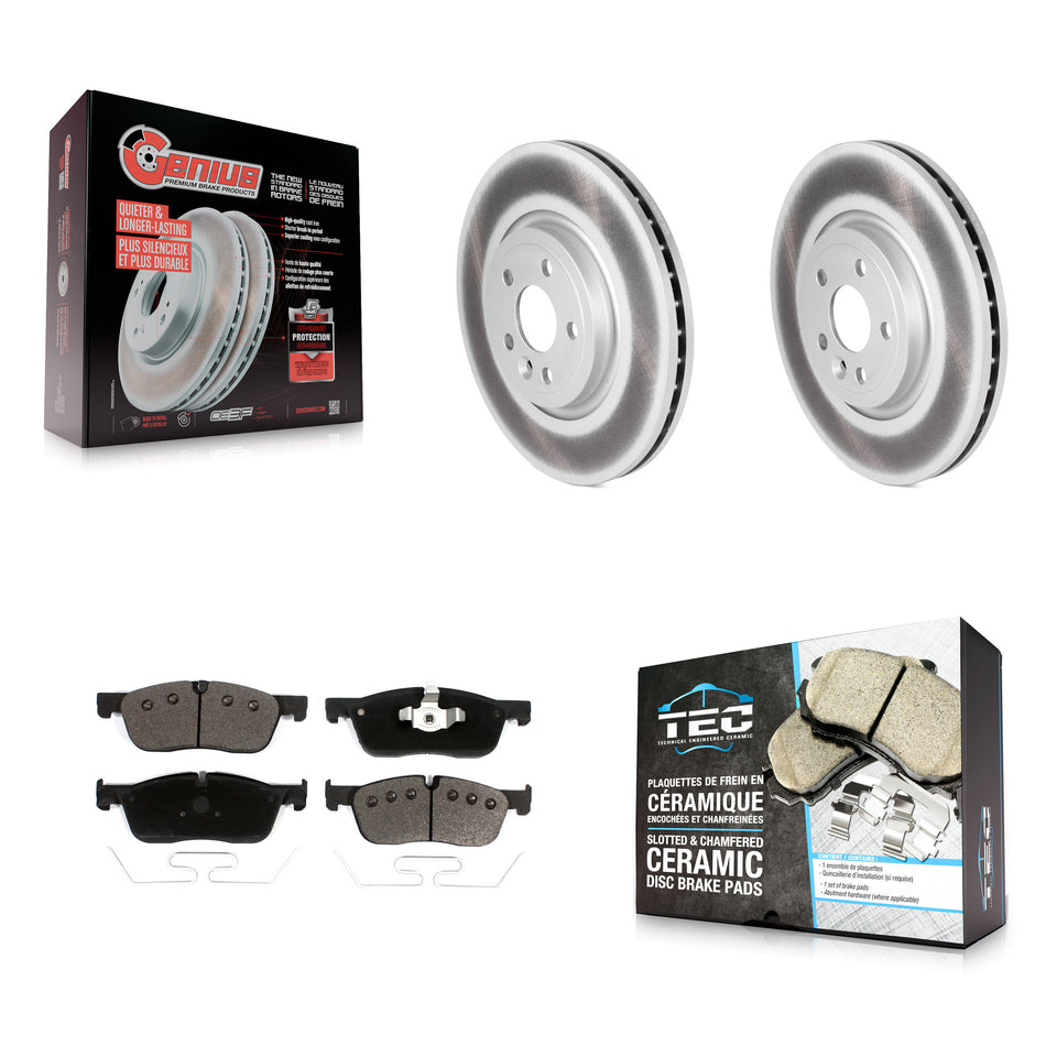 Front Coated Disc Brake Rotors & Ceramic Pad Kit For Jaguar F-Pace Land Rover Range Velar KGT-102594
