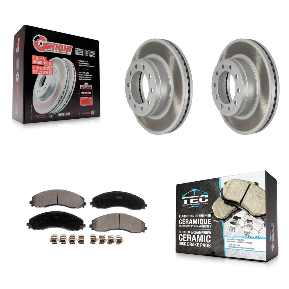 Front Coated Disc Brake Rotors And Ceramic Pads Kit For Ford F-450 Super Duty F-550 F-600 KGT-102612