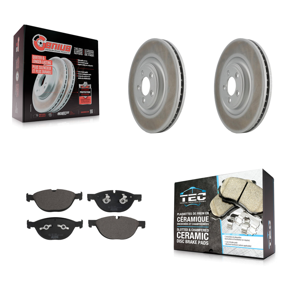 Front Coated Disc Brake Rotors And Ceramic Pads Kit For Jaguar XF XJ KGT-102827