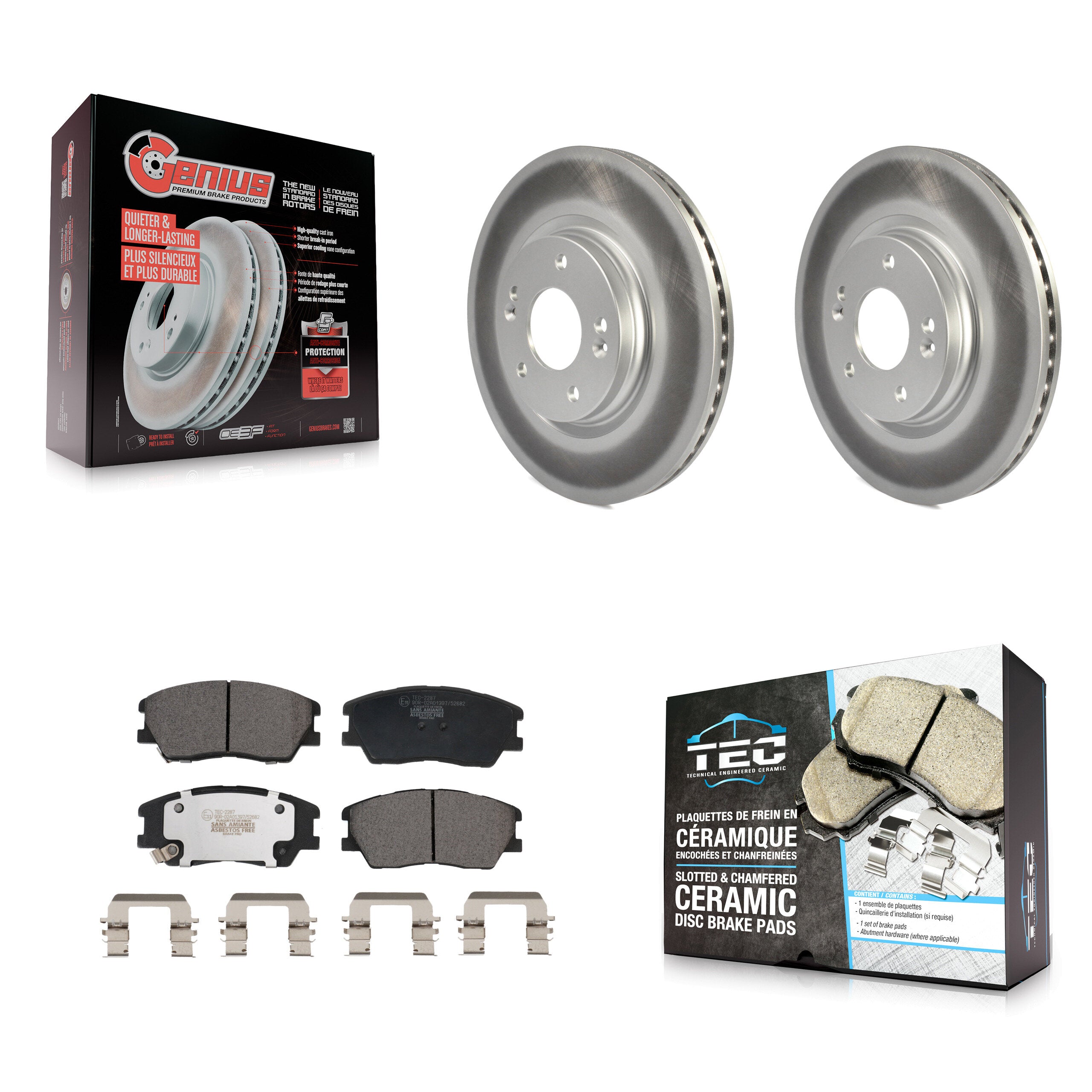 Front Coated Disc Brake Rotors And Ceramic Pads Kit For Kia Soul EV KGT-102936