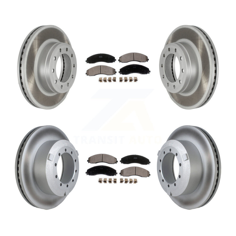 Front Rear Coated Disc Brake Rotors Ceramic Pad Kit For Ford F-450 Super Duty F-550 F-600 KGT-102948