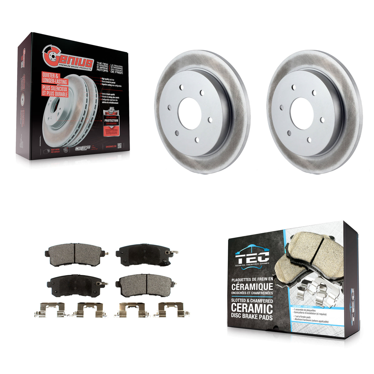 Rear Coated Disc Brake Rotor Ceramic Pad Kit For 2017-2019 Nissan Armada With Solid KGT-102970