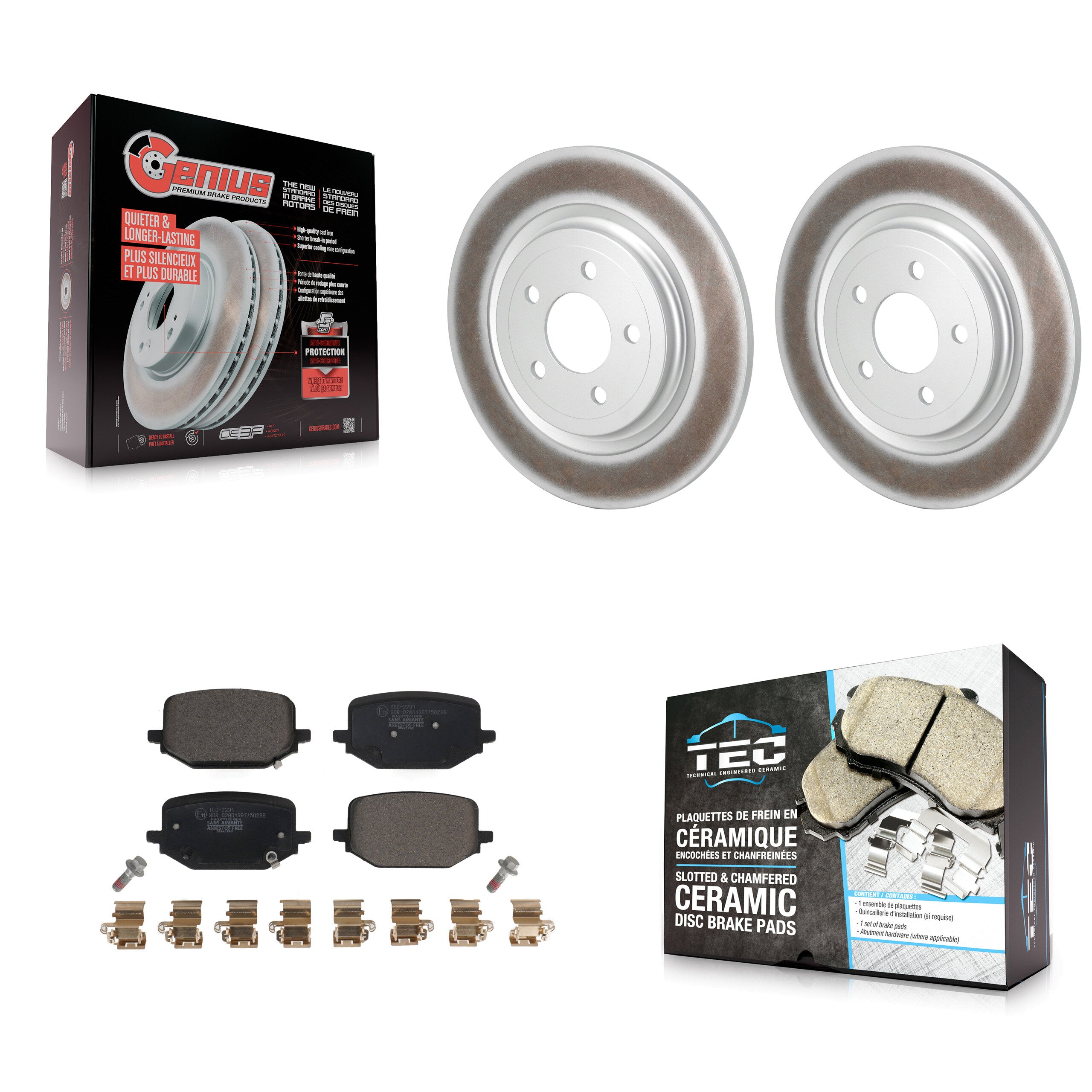 Rear Coated Disc Brake Rotors And Ceramic Pads Kit For 2022-2024 Ford Explorer 2.3L KGT-103058