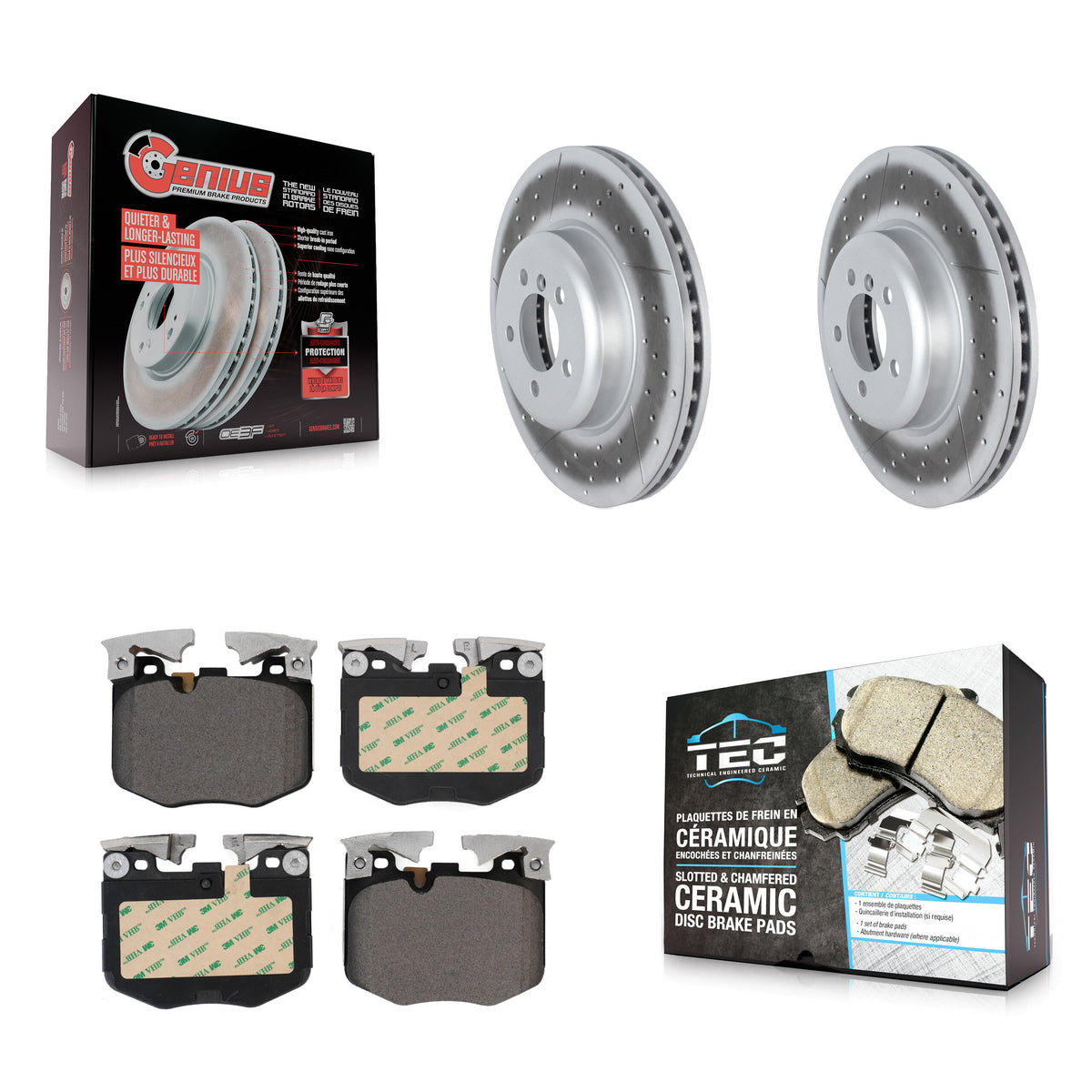 Front Coat Disc Brake Rotors Ceramic Pad Kit For 2019 BMW 330i With Blue Painted Calipers KGT-103112
