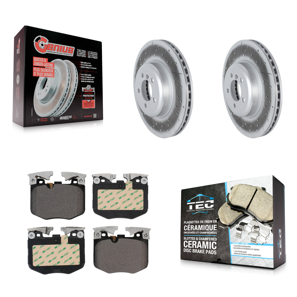Front Coat Disc Brake Rotors Ceramic Pad Kit For 2019 BMW 330i With Blue Painted Calipers KGT-103112