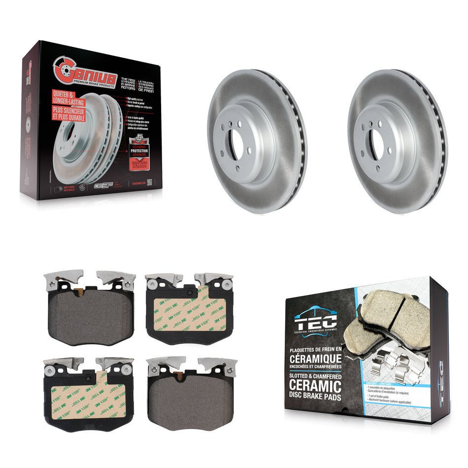 Front Coat Disc Brake Rotors Ceramic Pad Kit For 2019 BMW 330i With Blue Painted Calipers KGT-103113