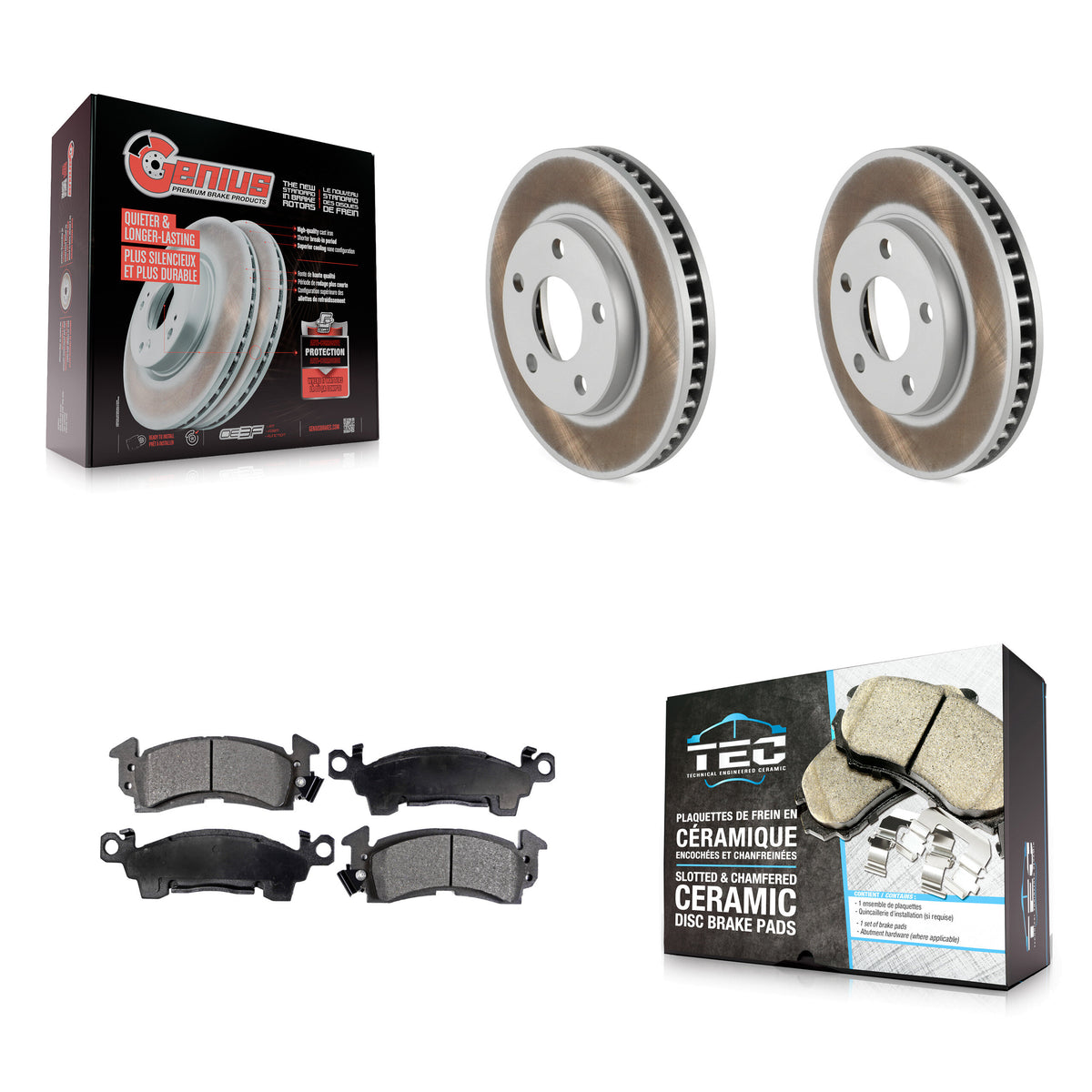 Front Coated Brake Rotor & Ceramic Pad Kit For 1992-1993 Cadillac Commercial Chassis 5.7L KGT-103165