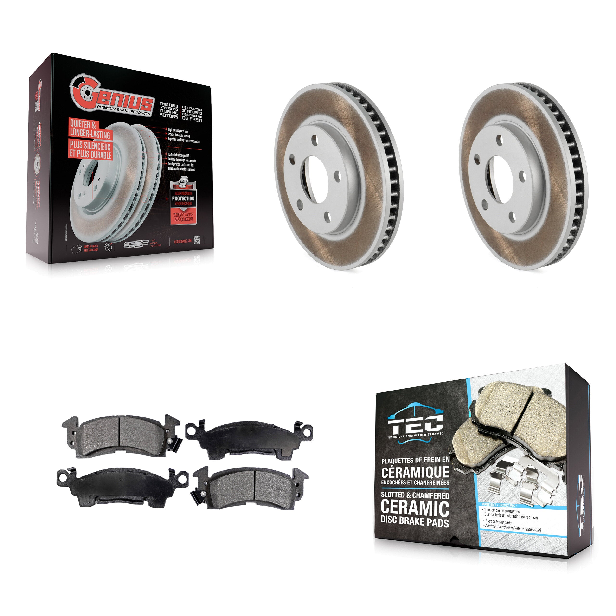 Front Coated Brake Rotor & Ceramic Pad Kit For 1992-1993 Cadillac Commercial Chassis 5.7L KGT-103165