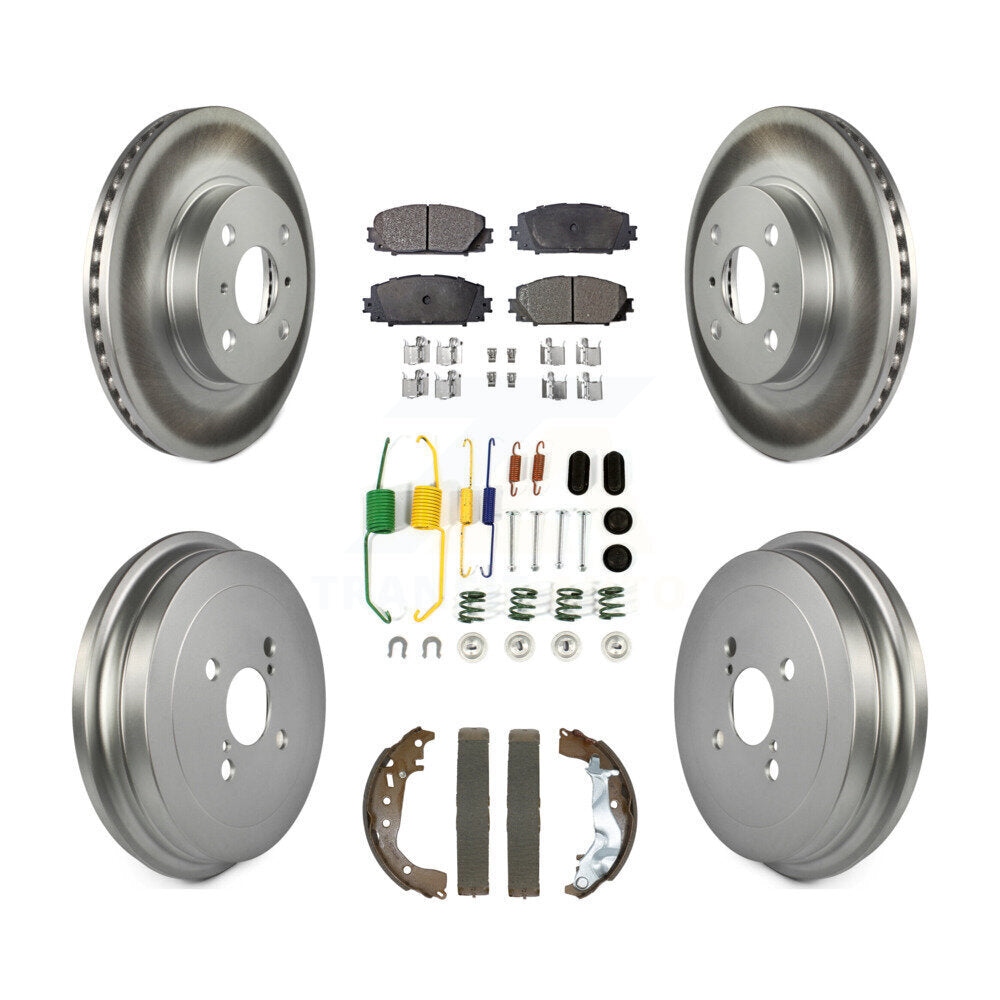 Front Rear Coated Disc Brake Rotors Ceramic Pads And Drum Kit (7Pc) For Toyota Yaris KGT-103198