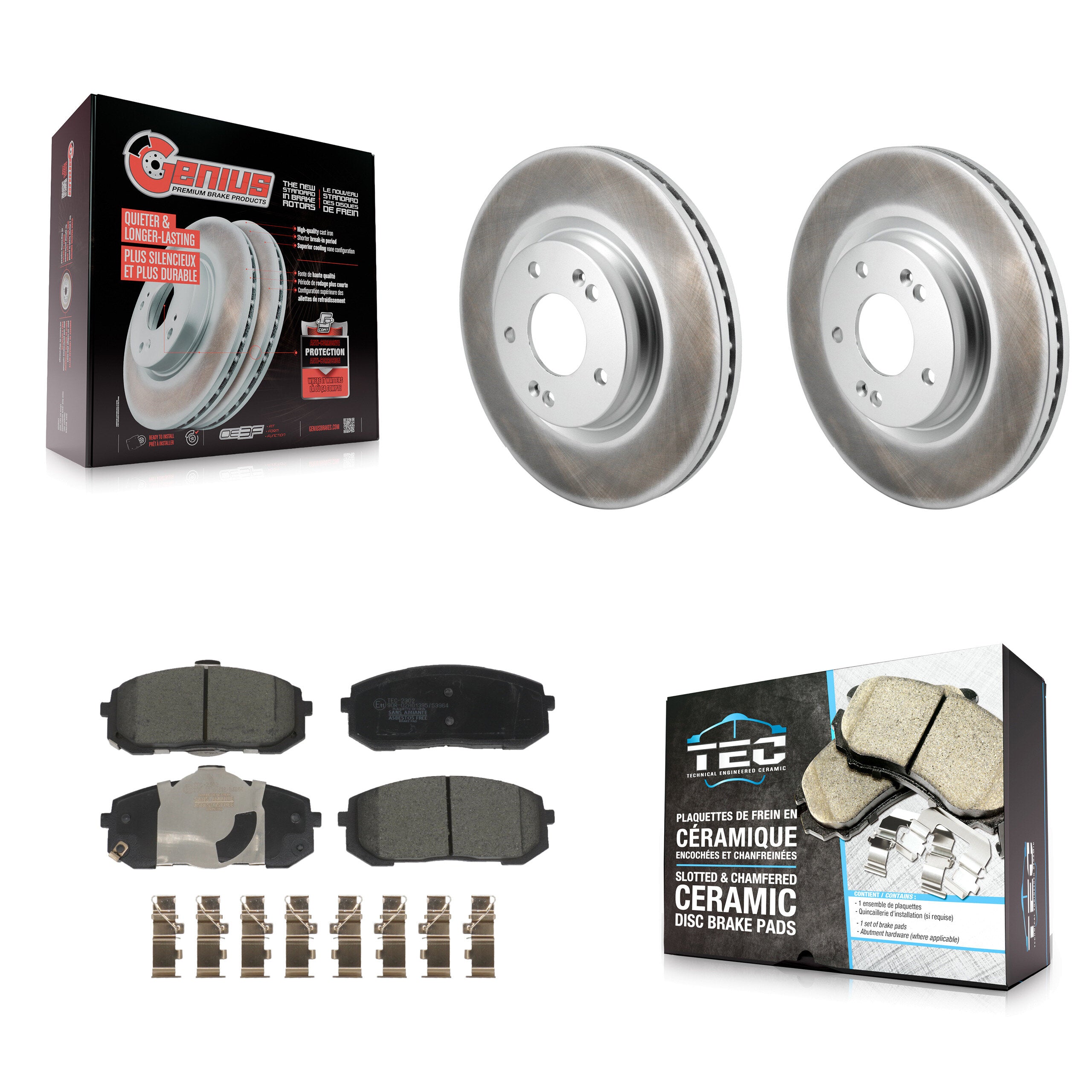 Front Coated Disc Brake Rotor & Ceramic Pad Kit For Hyundai Elantra Sonata Kia Niro EV K5 KGT-103247