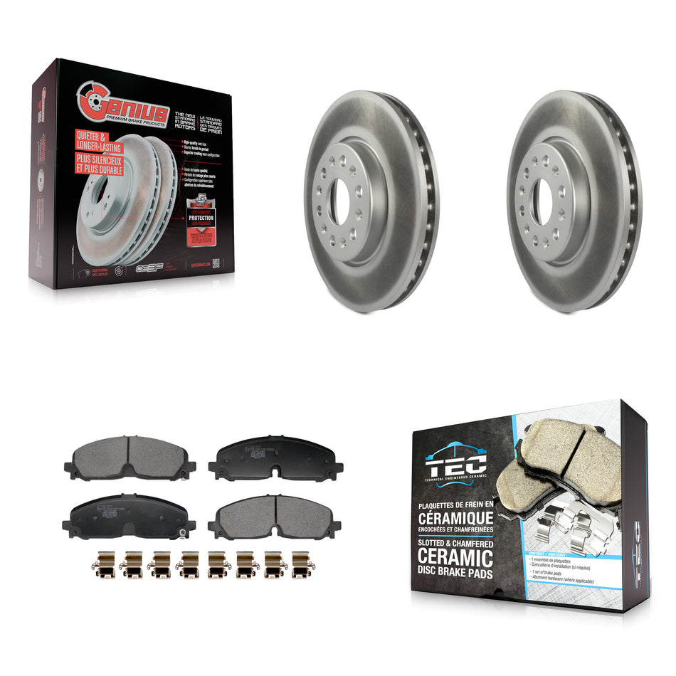 Front Coated Brake Rotor & Ceramic Pad Kit For Chevrolet Traverse Blazer GMC Acadia Buick KGT-103263
