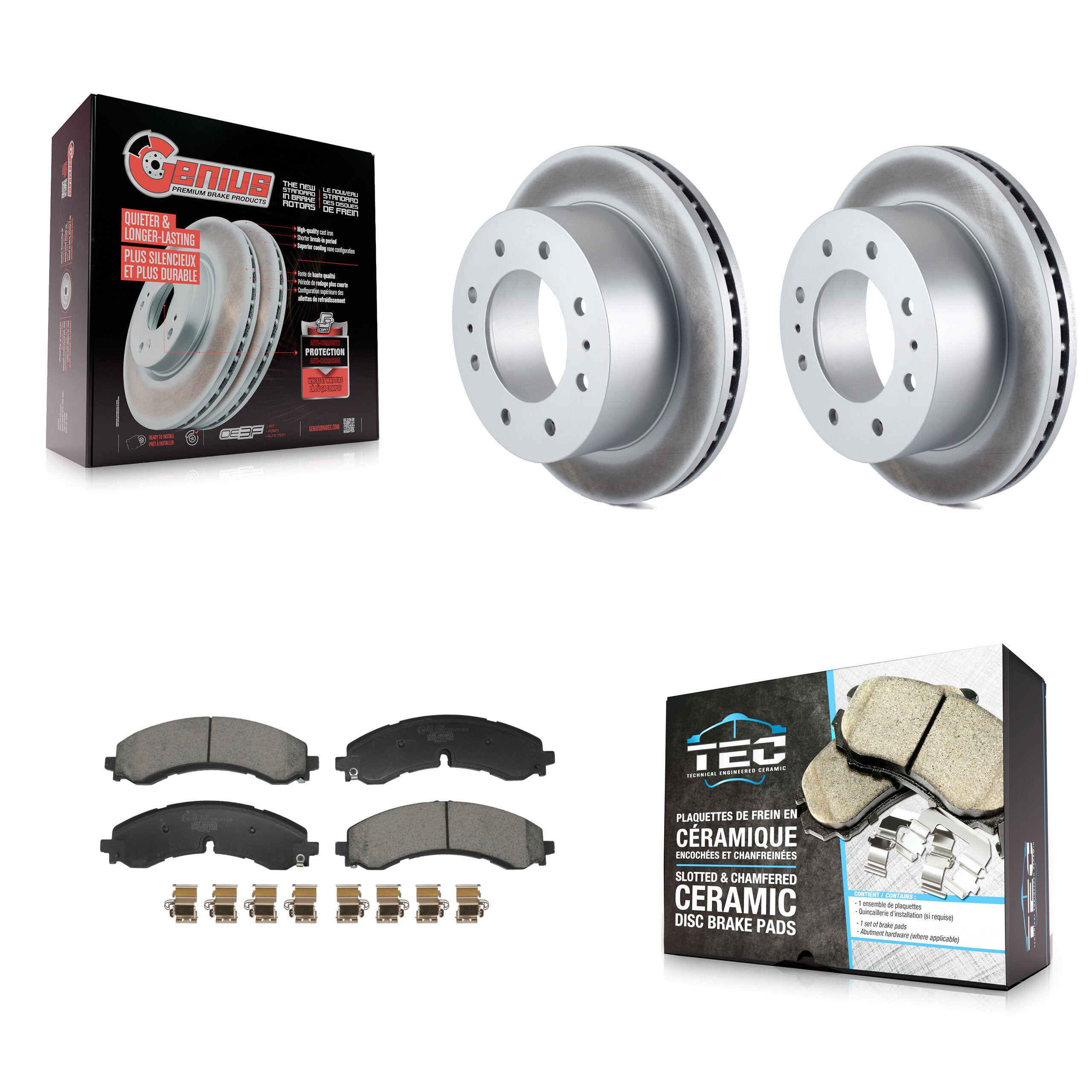 Rear Coated Brake Rotor & Ceramic Pad Kit For GMC Chevrolet Sierra 2500 HD Silverado 3500 KGT-103275