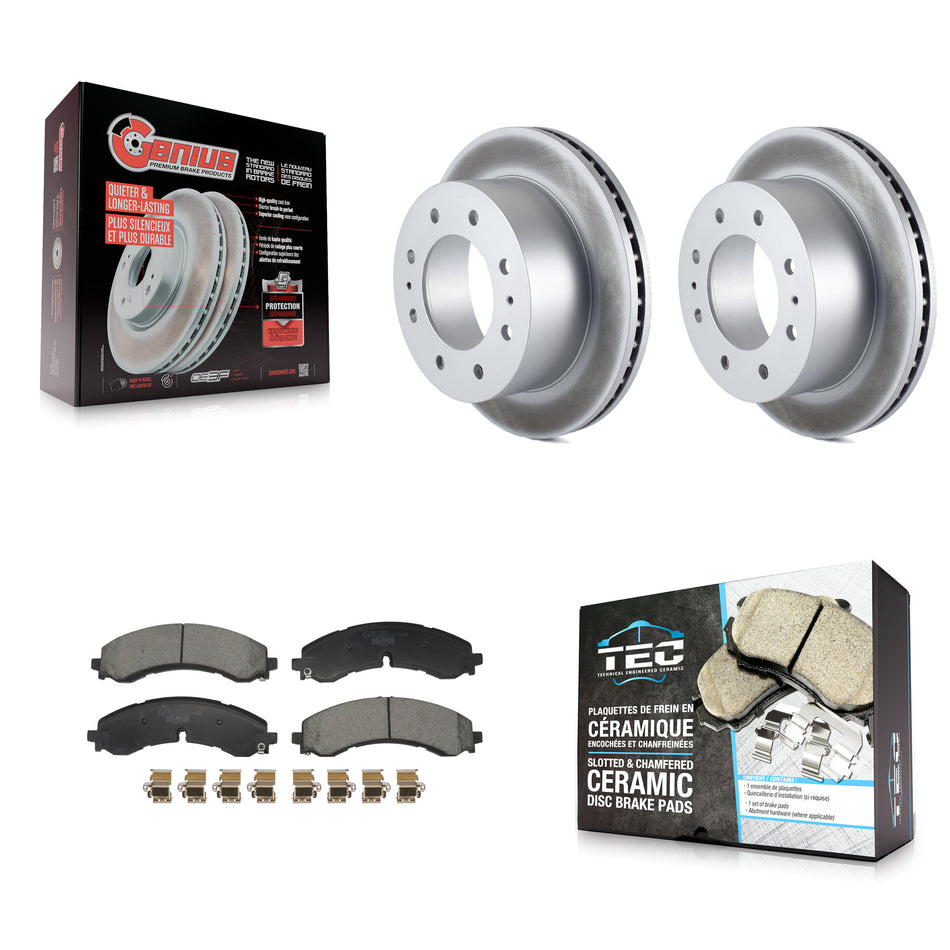 Rear Coated Brake Rotor & Ceramic Pad Kit For GMC Chevrolet Sierra 2500 HD Silverado 3500 KGT-103275