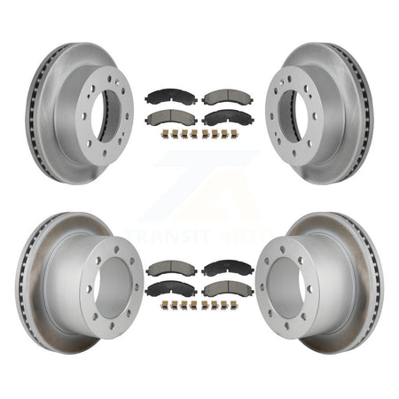 Front Rear Coated Brake Rotors Ceramic Pad Kit For GMC Sierra 3500 HD Chevrolet Silverado KGT-103424