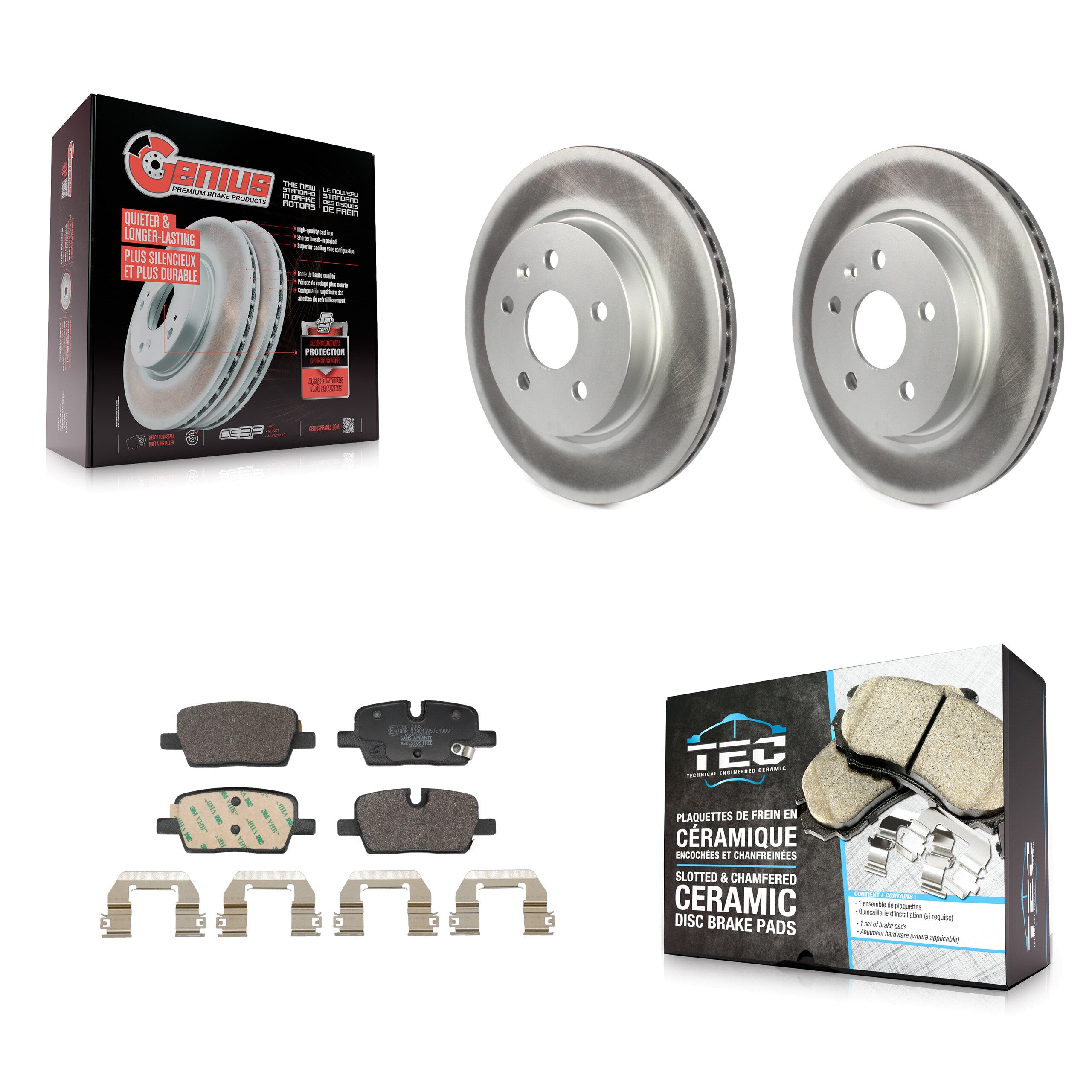 Rear Coated Brake Rotors Ceramic Pad Kit For Cadillac CT5 With Single Piston Caliper KGT-103545