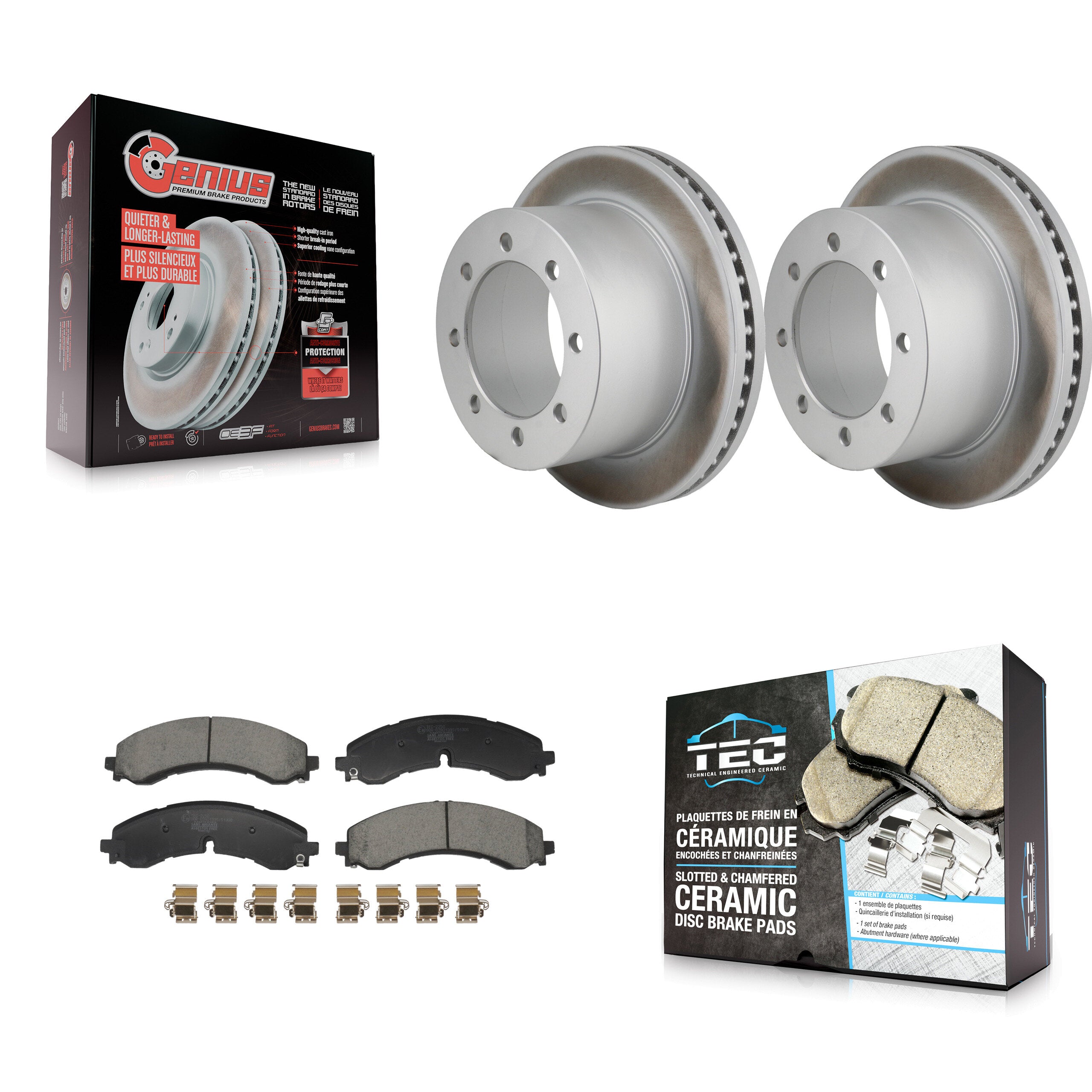Rear Coated Disc Brake Rotor & Ceramic Pad Kit For GMC Sierra 3500 HD Chevrolet Silverado KGT-103571