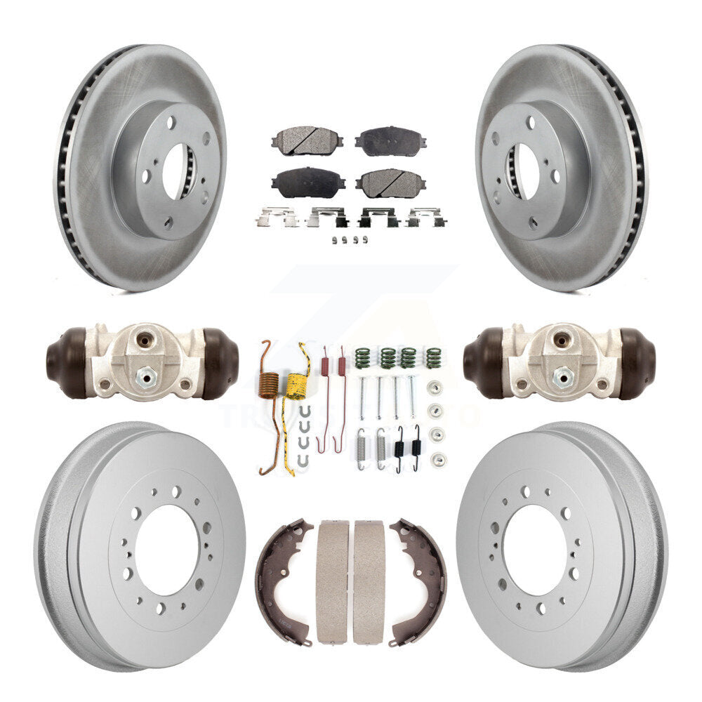 Front Rear Coated Disc Brake Rotors Ceramic Pad Drum Kit (9Pc) For 2015 Toyota Tacoma 4WD KGT-103597