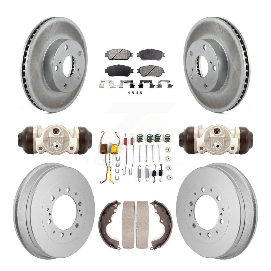 Front Rear Coated Disc Brake Rotors Ceramic Pad Drum Kit (9Pc) For 2015 Toyota Tacoma 4WD KGT-103597