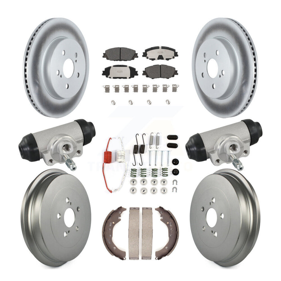Front Rear Coat Disc Brake Rotors Ceramic Pad Drum Kit (9Pc) For 2019 Toyota Corolla 2.0L KGT-103599