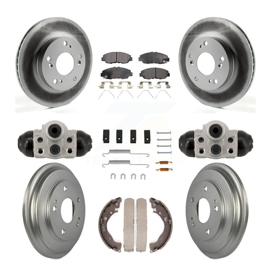 Front Rear Coated Disc Brake Rotors Ceramic Pads And Drum Kit (9Pc) For Honda Civic KGT-103601