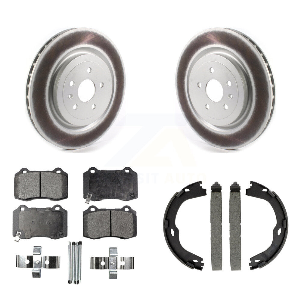 Rear Disc Coated Rotors Ceramic Pads Parking Shoes Kit For Chevrolet Camaro Cadillac CTS KGT-103620