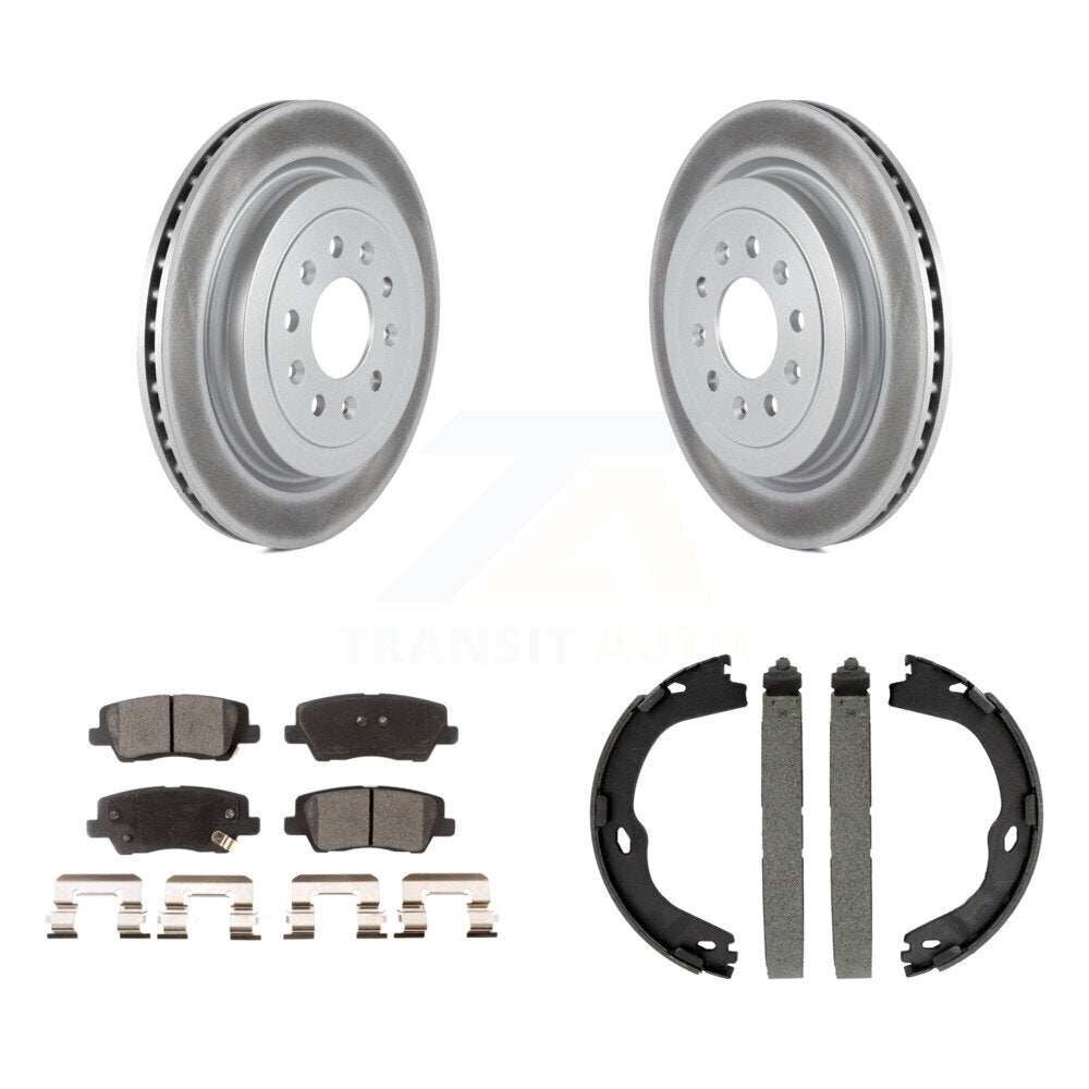 Rear Disc Coated Rotors Ceramic Pads And Parking Brake Shoes Kit For Cadillac ATS KGT-103624