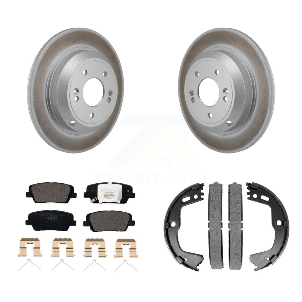 Rear Disc Coated Rotors Ceramic Pads Parking Brake Shoes Kit For Kia Stinger Genesis G70 KGT-103626