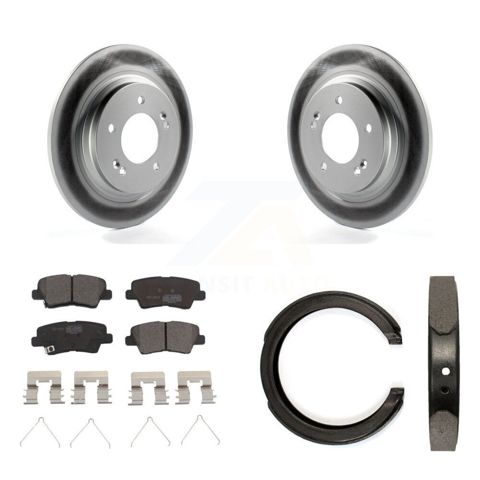 Rear Disc Coated Rotors Ceramic Pads And Parking Brake Shoes Kit For Kia Optima KGT-103648
