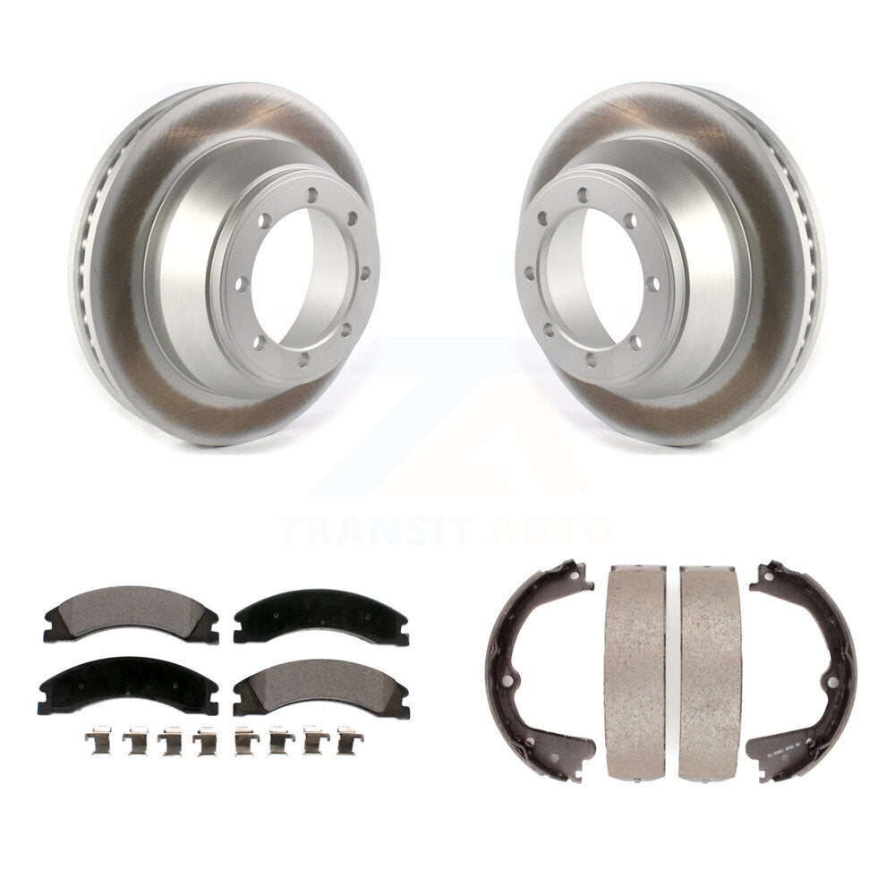 Rear Disc Coated Rotors Ceramic Pads & Parking Brake Shoes Kit For Ford E-450 Super Duty KGT-103650