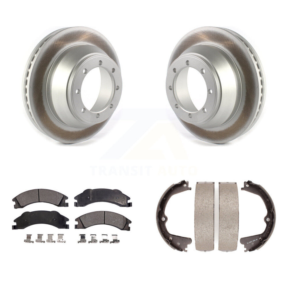 Rear Disc Coated Rotors Ceramic Pads & Parking Brake Shoes Kit For Ford E-450 Super Duty KGT-103651