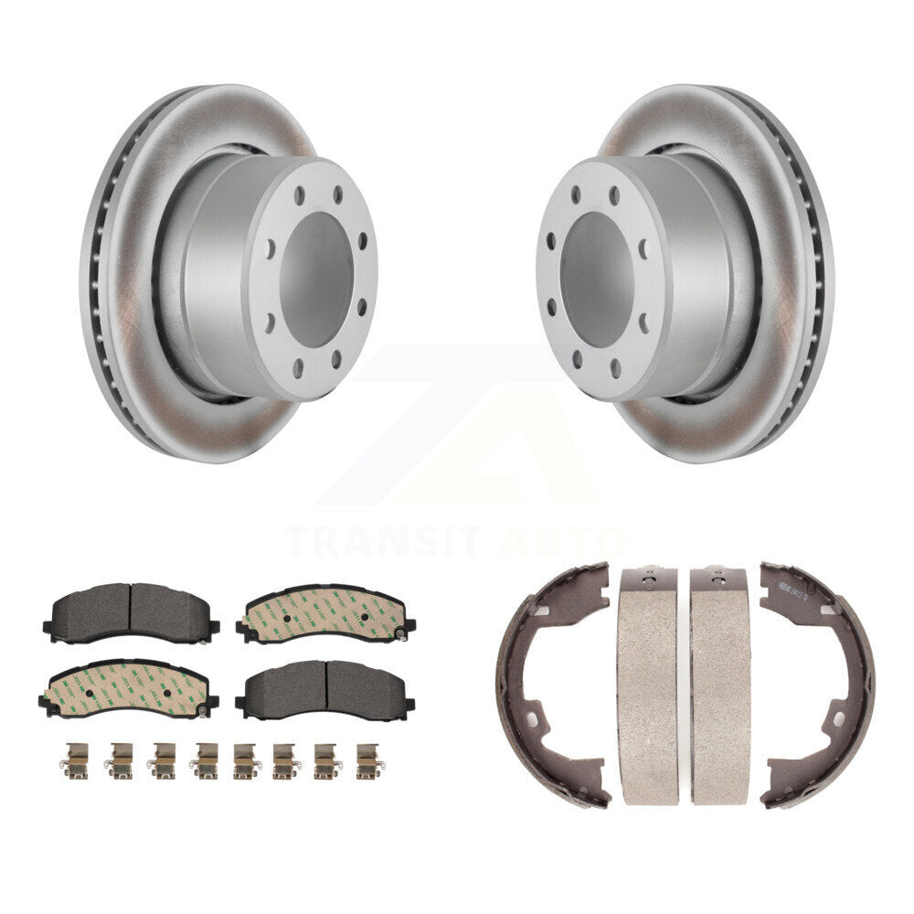 Rear Disc Coated Rotors Ceramic Pads And Parking Brake Shoes Kit For Ram 2500 3500 KGT-103657