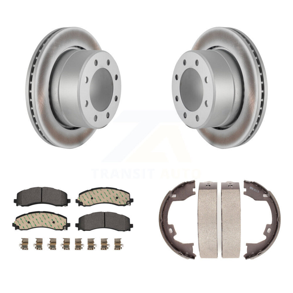 Rear Disc Coated Rotors Ceramic Pads And Parking Brake Shoes Kit For Ram 2500 3500 KGT-103657