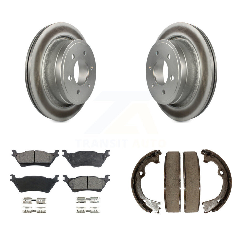 Rear Disc Coated Rotors Ceramic Pads And Parking Brake Shoes Kit For Ford F-150 KGT-103692
