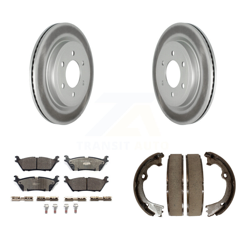 Rear Disc Coated Rotors Ceramic Pads And Parking Brake Shoes Kit For Ford F-150 KGT-103693
