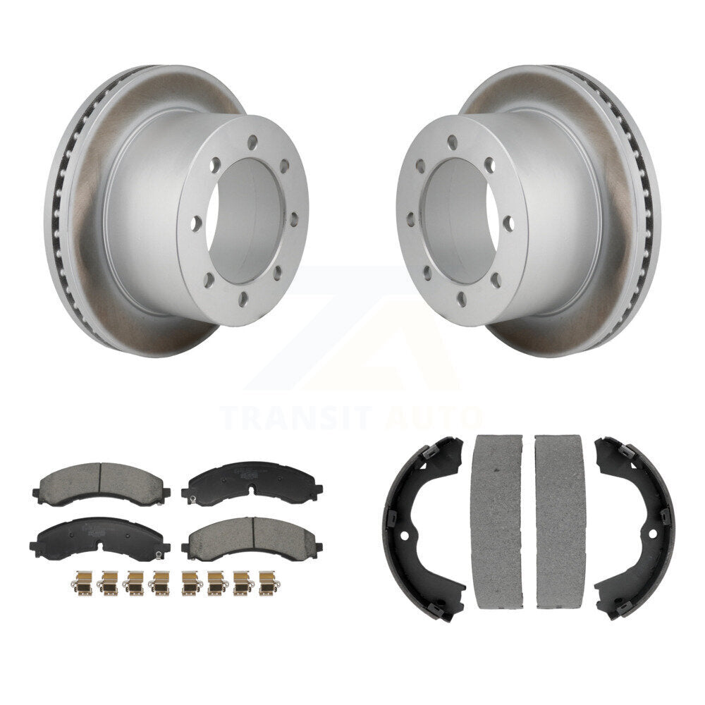 Rear Disc Coated Rotors Ceramic Pads & Parking Shoes Kit For GMC Sierra 3500 HD Chevrolet KGT-103701