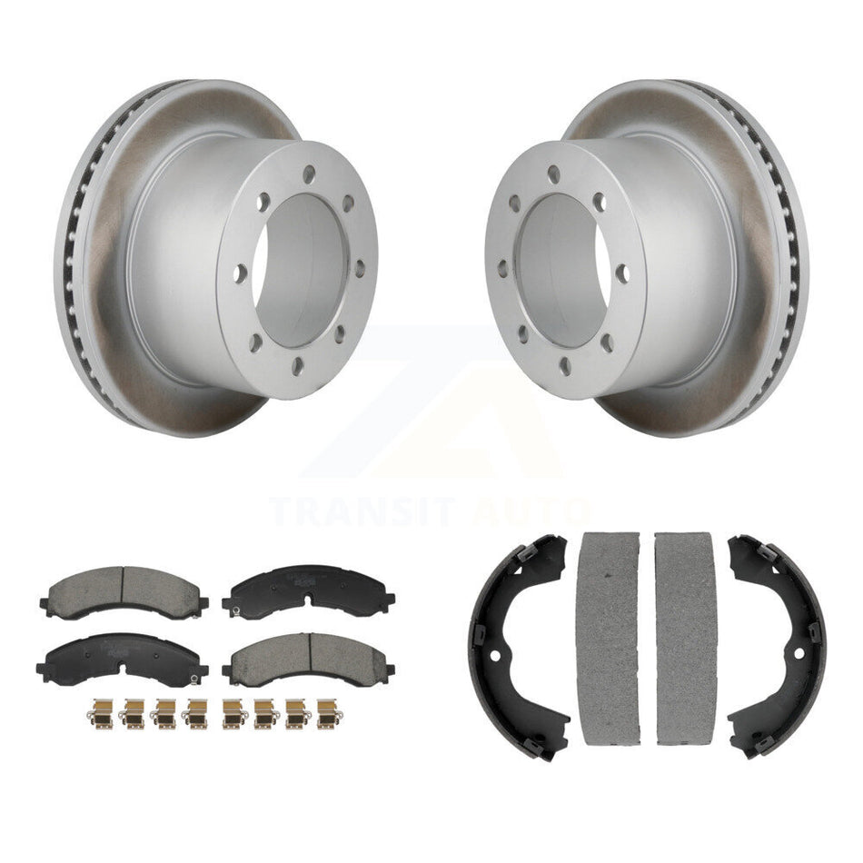 Rear Disc Coated Rotors Ceramic Pads & Parking Shoes Kit For GMC Sierra 3500 HD Chevrolet KGT-103701