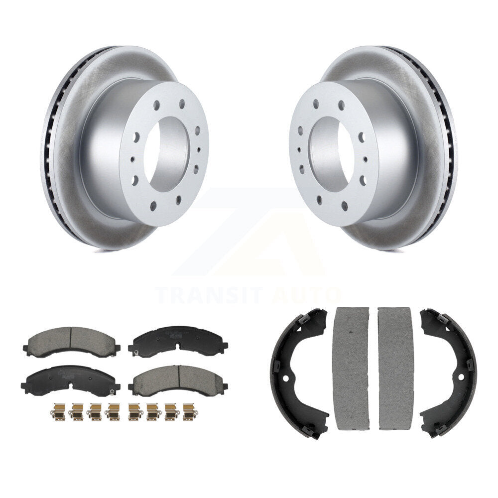 Rear Disc Coated Rotors Ceramic Pads & Parking Shoes Kit For GMC Chevrolet Sierra 2500 HD KGT-103702