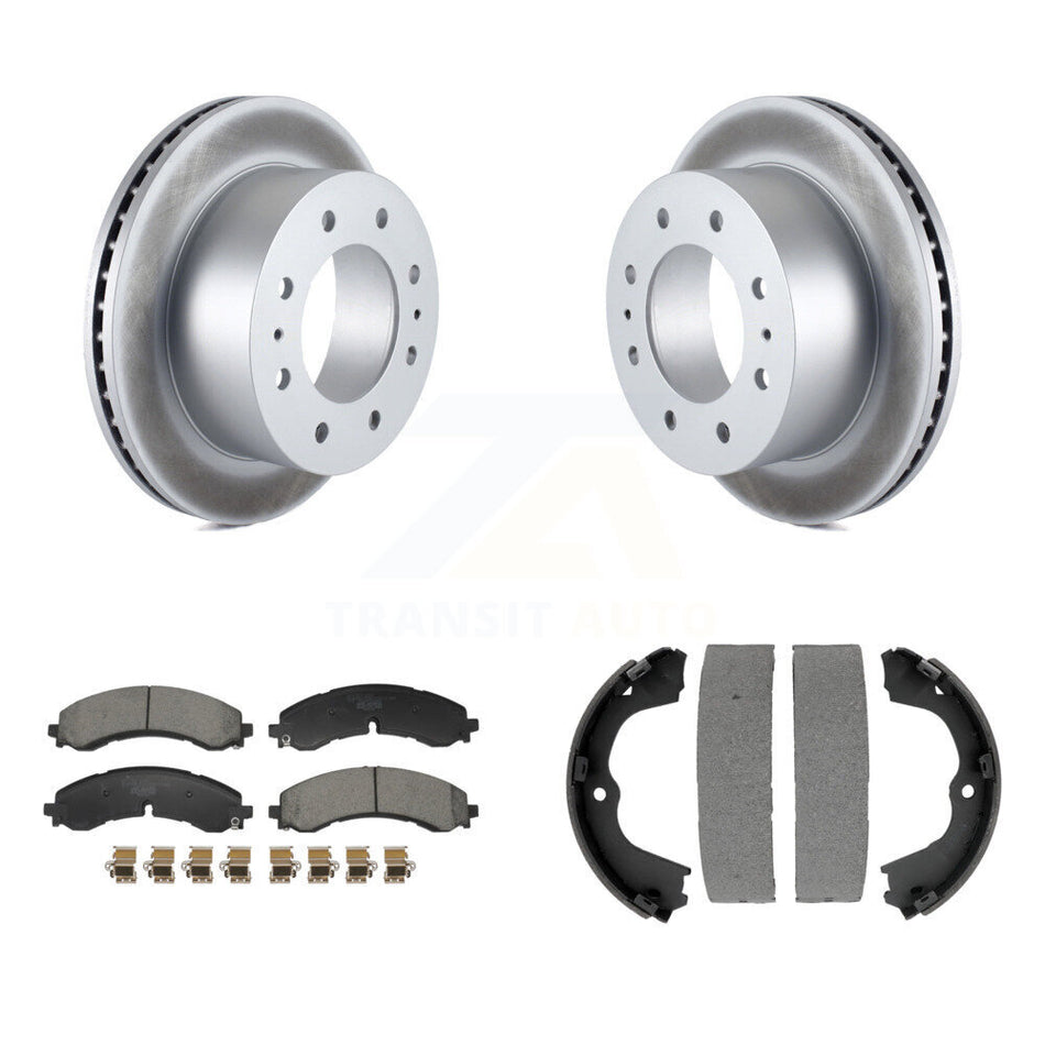 Rear Disc Coated Rotors Ceramic Pads & Parking Shoes Kit For GMC Chevrolet Sierra 2500 HD KGT-103702