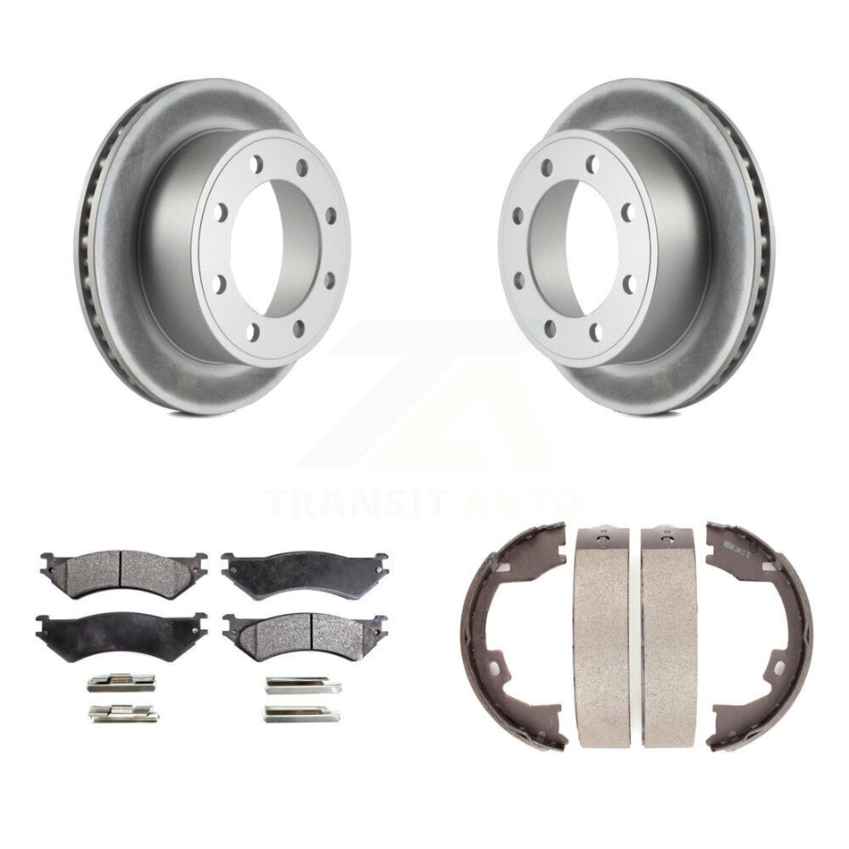 Rear Disc Coated Rotors Ceramic Pads & Parking Shoes Kit For Ford E-350 Super Duty E-250 KGT-103716