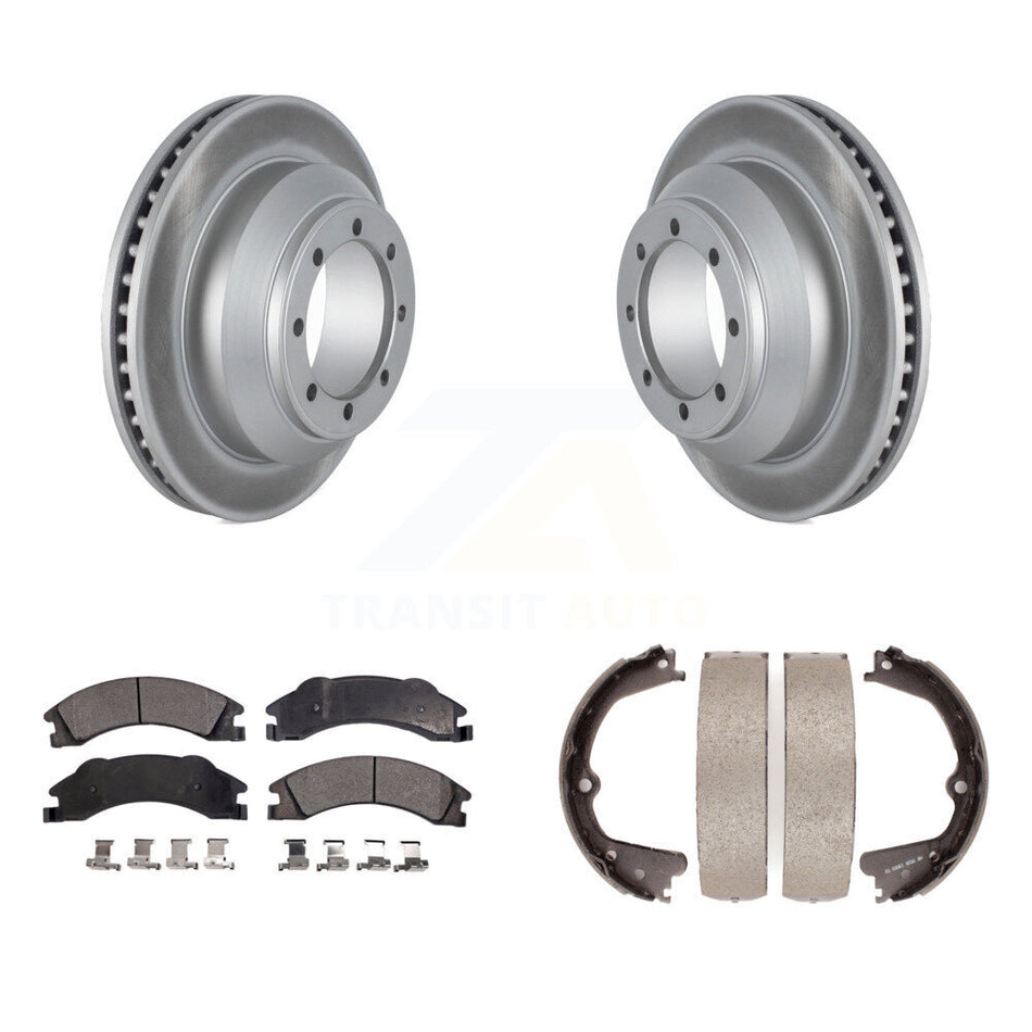 Rear Disc Coated Rotors Ceramic Pads & Parking Brake Shoes Kit For Ford E-350 Super Duty KGT-103728
