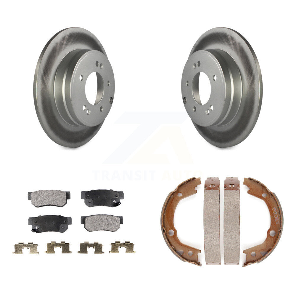 Rear Disc Coated Rotors Ceramic Pads And Parking Brake Shoes Kit For Hyundai Sonata 3.3L KGT-103735