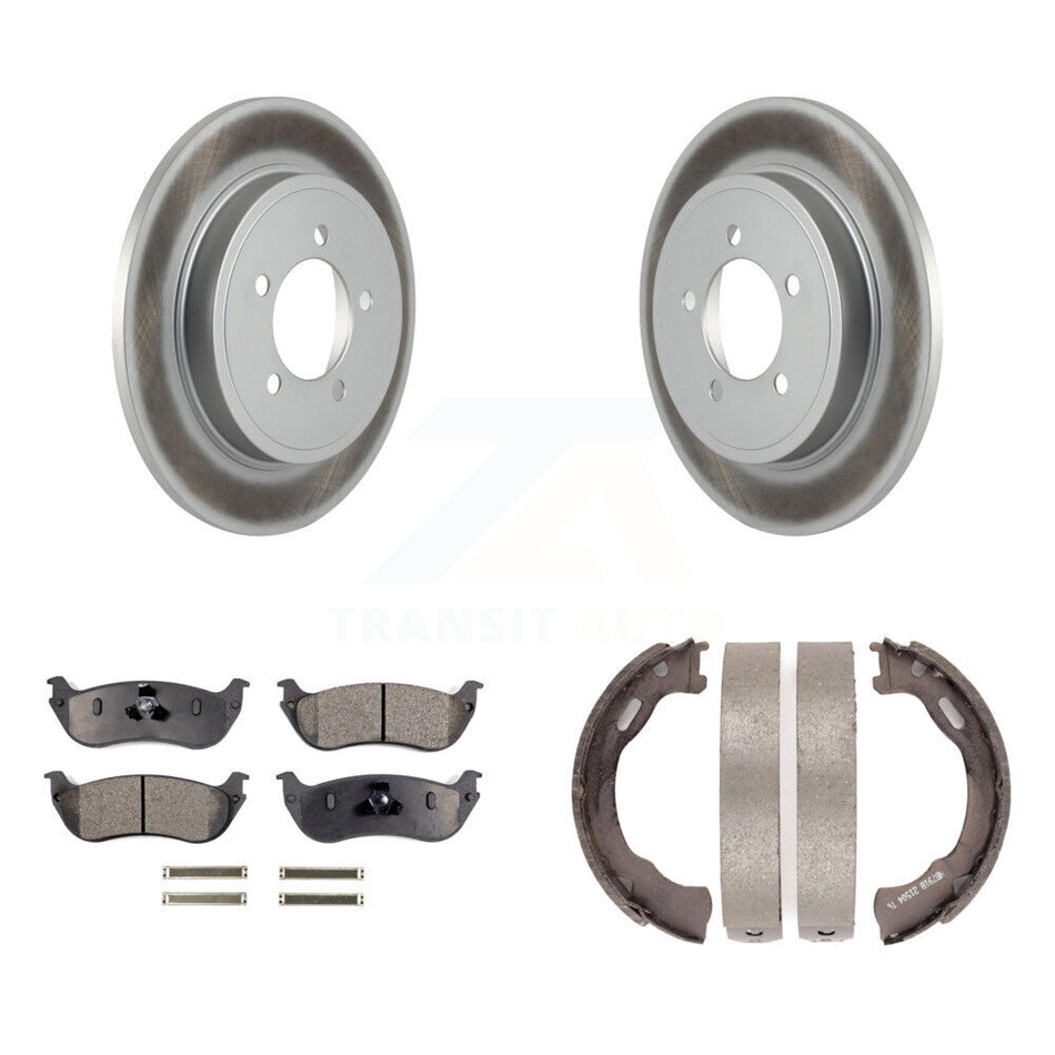 Rear Disc Coated Rotors Ceramic Pads & Parking Brake Shoes Kit For Ford Explorer Mercury KGT-103742