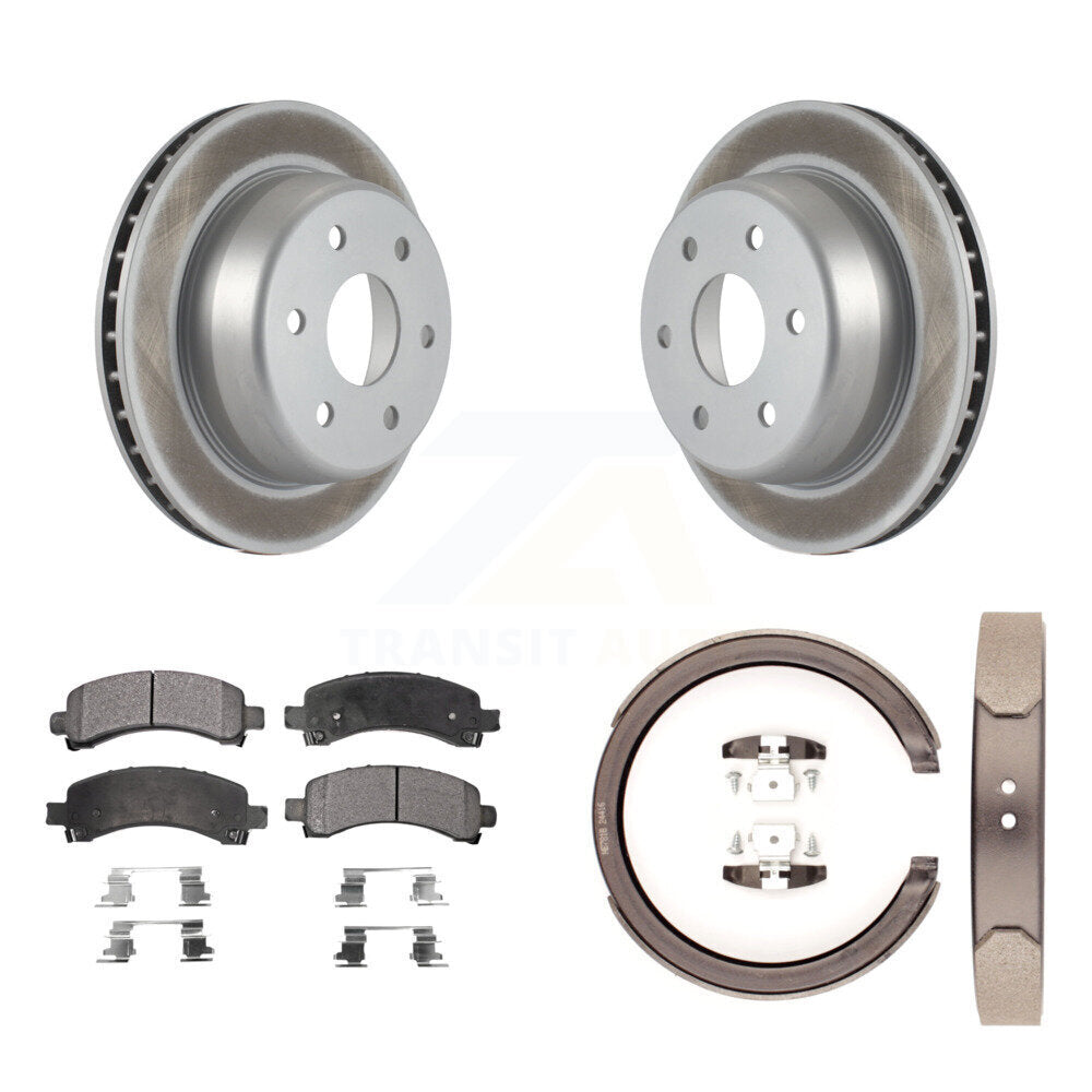 Rear Disc Coated Rotors Ceramic Pads & Parking Shoes Kit For Chevrolet GMC Avalanche 1500 KGT-103743