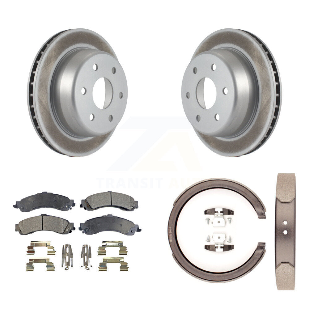 Rear Disc Coated Rotors Ceramic Pads & Parking Shoes Kit For Chevrolet GMC Silverado 1500 KGT-103744