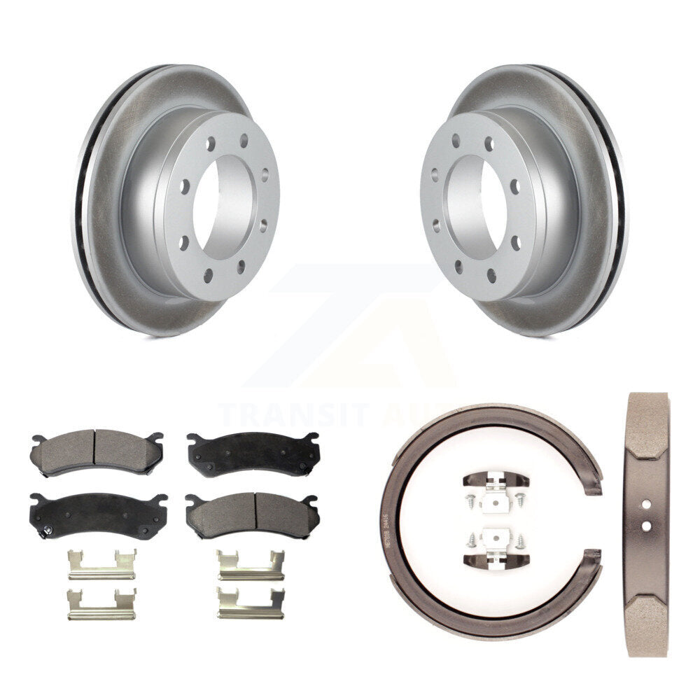 Rear Disc Coated Rotors Ceramic Pads Parking Brake Shoes Kit For GMC Sierra 2500 Yukon XL KGT-103756