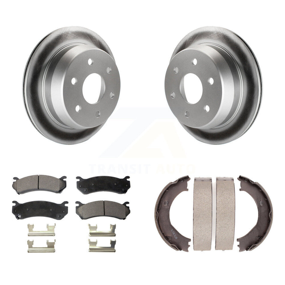 Rear Disc Coated Rotors Ceramic Pads & Parking Shoes Kit For Chevrolet Silverado 2500 HD KGT-103758